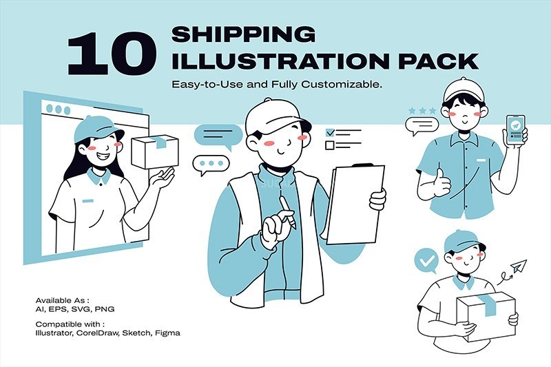 物流运输快递员矢量插画AI源文件